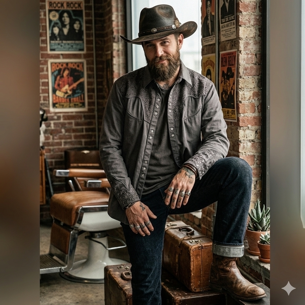 Skully delux embroidered rodeo cowboy shirt